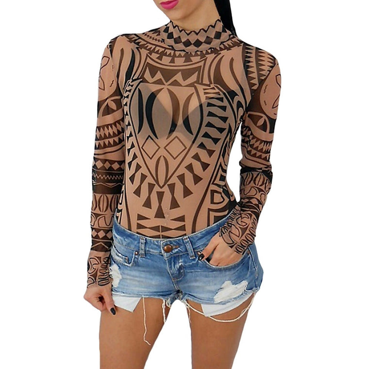 Aztec Tribal Mesh Bodysuit