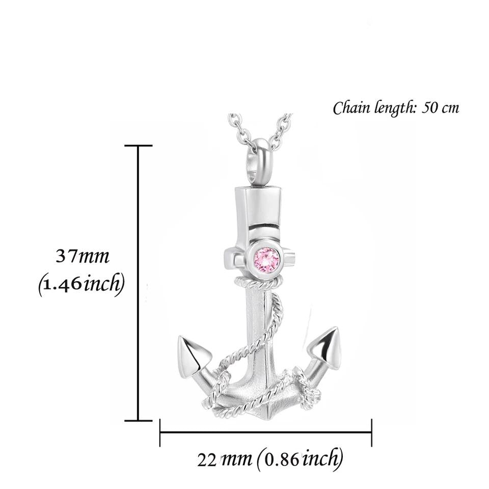 Anchor Memorial Birthstone Urn Pendant Size