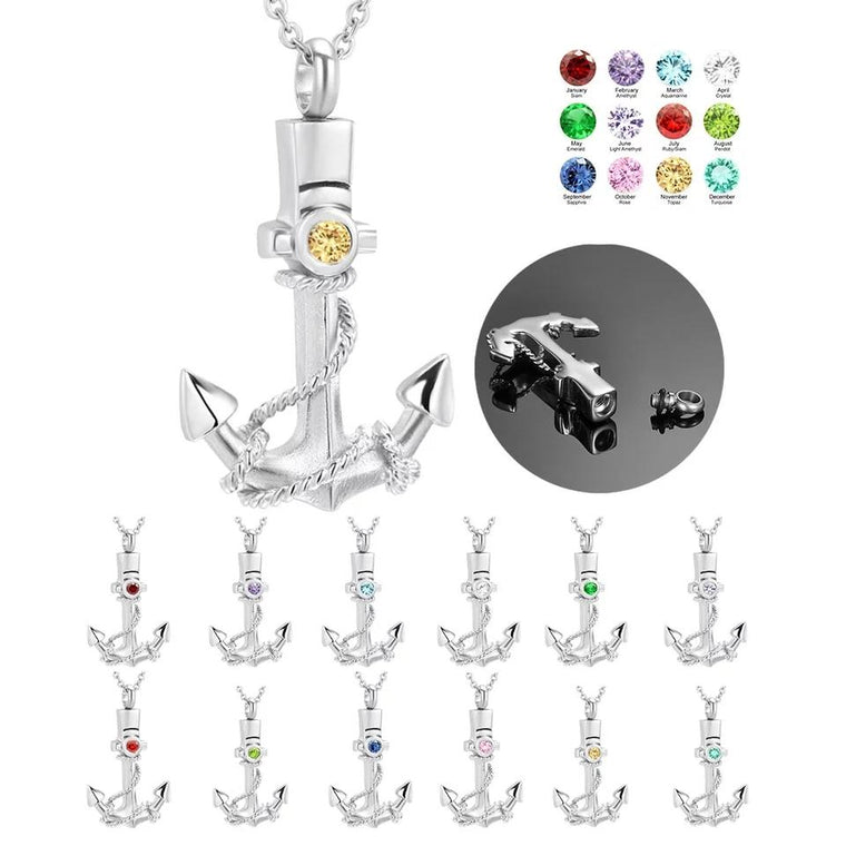 Anchor Memorial Birthstone Urn Necklace