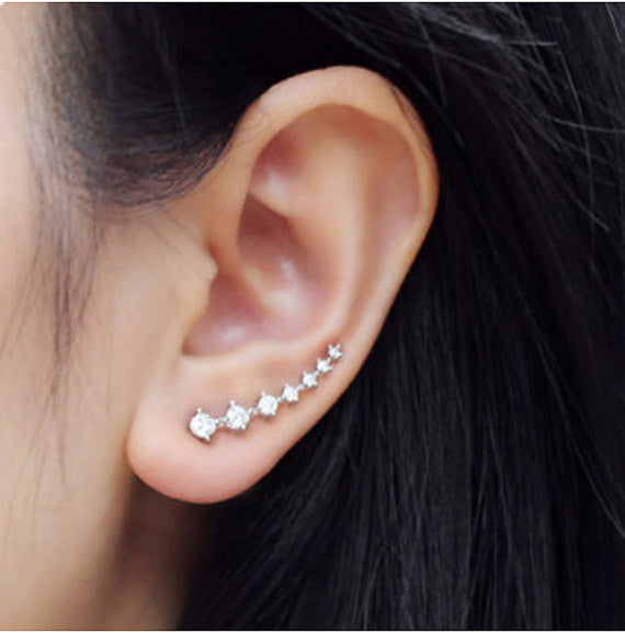 Crystal Ear Climber Stud Earrings