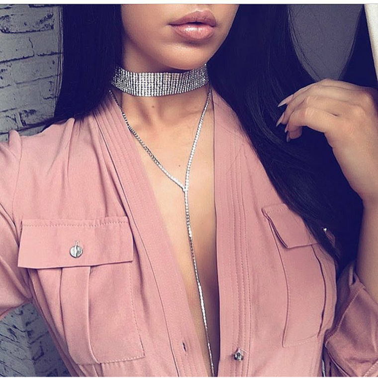 Drip Drop Crystal Choker Y Necklace
