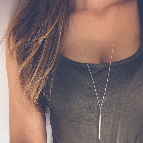 Simple Charm Bar Dainty Necklace Silver