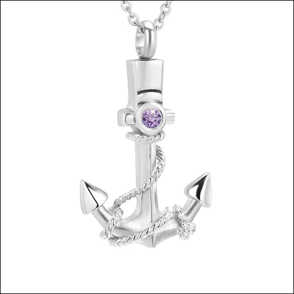 Anchor Memorial Birthstone Urn Necklace