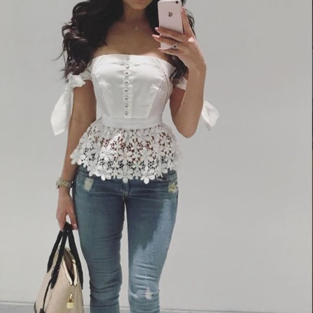 Sexy Bow Off Shoulder Lace Top