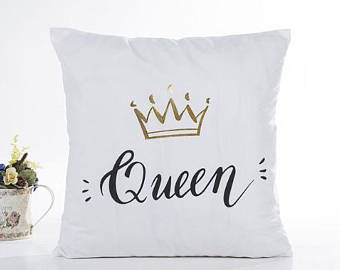 "Queen" Gold Foiled Decorative Pillow Cover